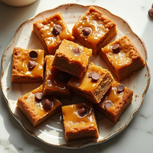 The First Time I Made These Toffee Bars, They Didn’t Last an Hour 4 Close-up of gooey cake mix toffee bars with chocolate chips and crunchy topping