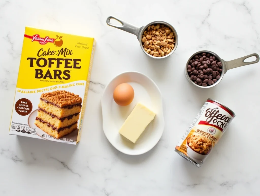 The First Time I Made These Toffee Bars, They Didn’t Last an Hour 2 Close-up of gooey cake mix toffee bars with chocolate chips and crunchy topping