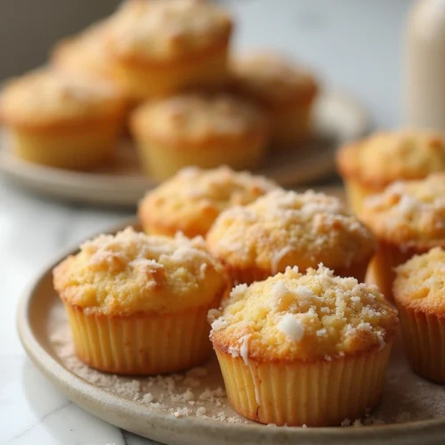 Cobbler Muffins for Every Craving 4 Close-up of golden Cobbler Muffins topped with peach chunks and glaze